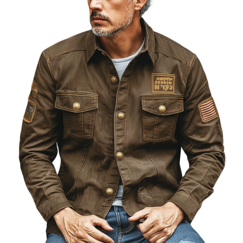 Men's Vintage Embroidered Lapel Denim Jacket MTA0175I9U sold by Manly