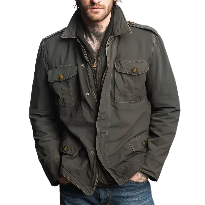 Men's Spring And Autumn Vintage Twill Zipper Work Jacket MTA0208I2U sold by Manly