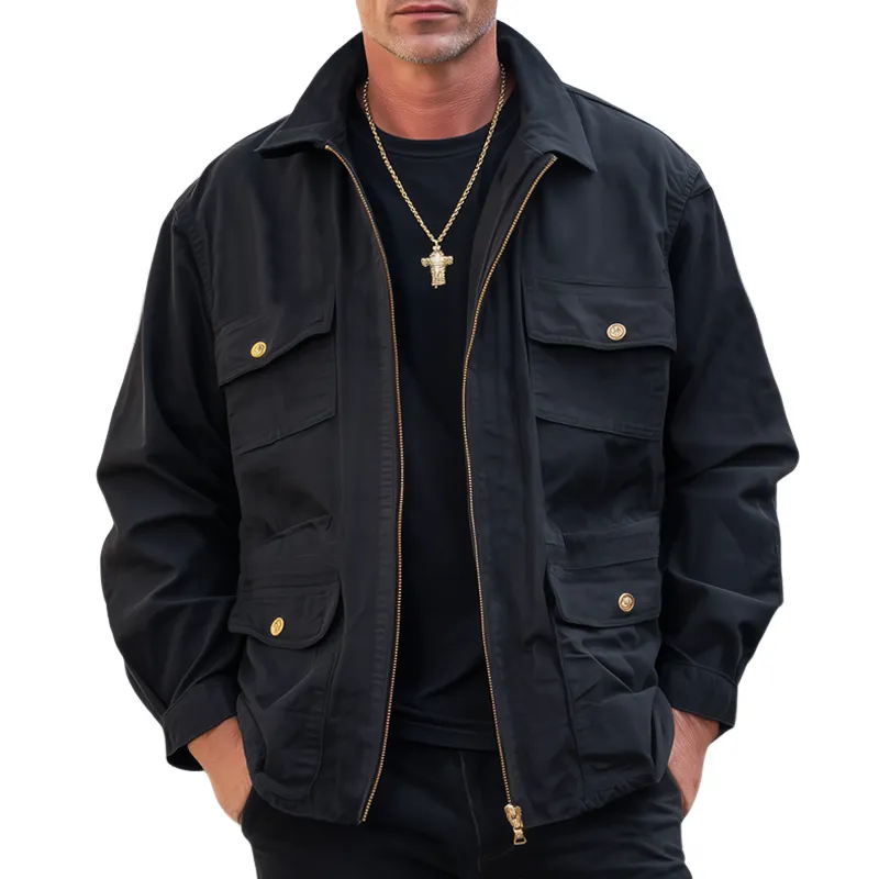Men's Classic Multi-Pocket Cotton Zip-Up Jacket MTA0275I4U sold by Manly