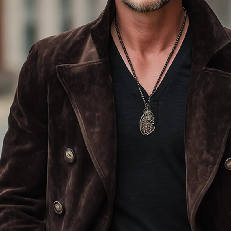 Men's Classic Double Breasted Notched Lapel Suede Jacket MTA0236I7U sold by Manly product image thumbnail 3