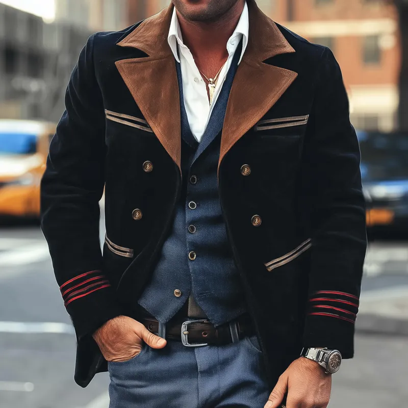 Men's Classic Double Breasted Notched Lapel Suede Short Coat MTA0273I1U sold by Manly product image thumbnail 2