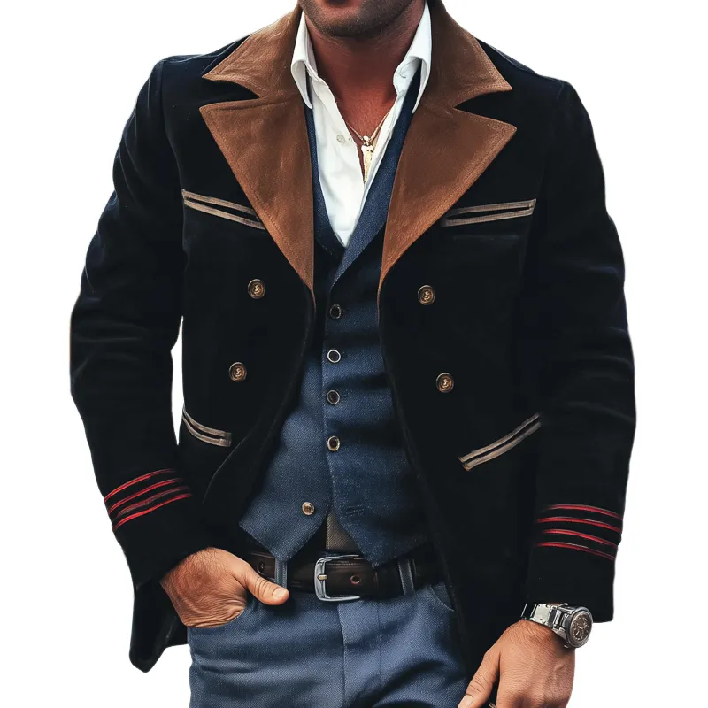 Men's Classic Double Breasted Notched Lapel Suede Short Coat MTA0273I1U sold by Manly