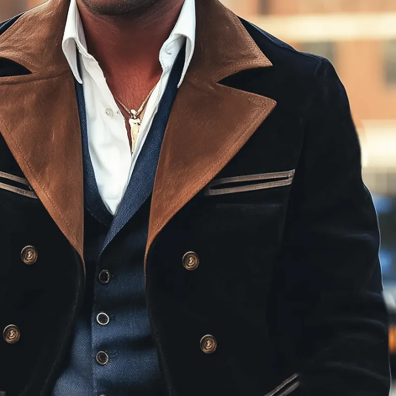 Men's Classic Double Breasted Notched Lapel Suede Short Coat MTA0273I1U sold by Manly product image thumbnail 3