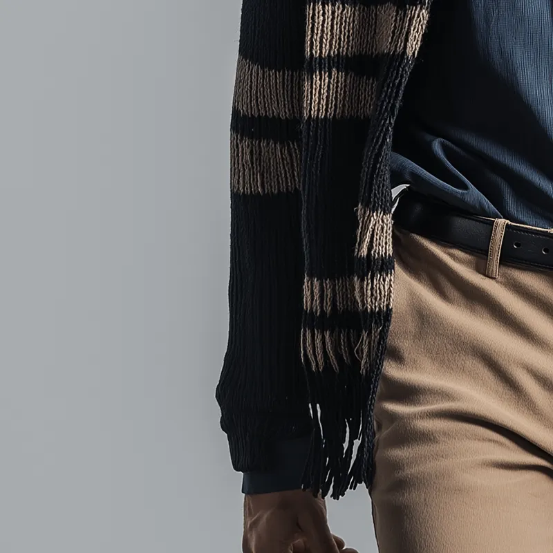 Men's Winter Fashion Striped Knitted Tassel Shawl Cardigan MTA0271I1P sold by Manly product image thumbnail 5