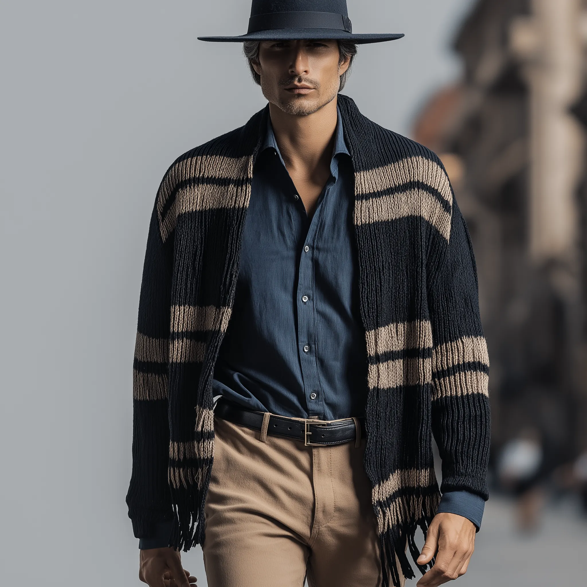 Men's Winter Fashion Striped Knitted Tassel Shawl Cardigan MTA0271I1P sold by Manly product image thumbnail 2