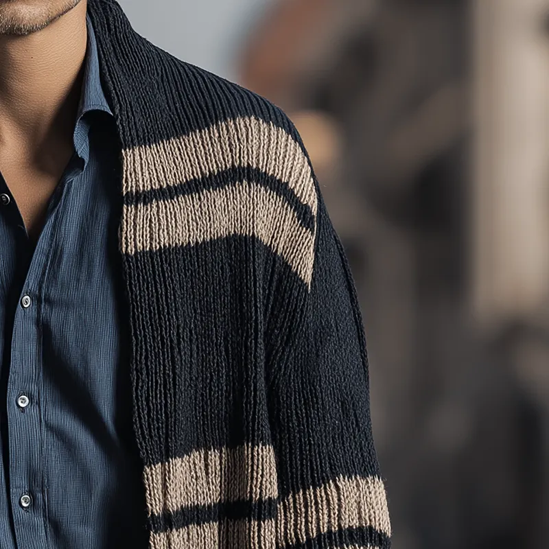 Men's Winter Fashion Striped Knitted Tassel Shawl Cardigan MTA0271I1P sold by Manly product image thumbnail 4