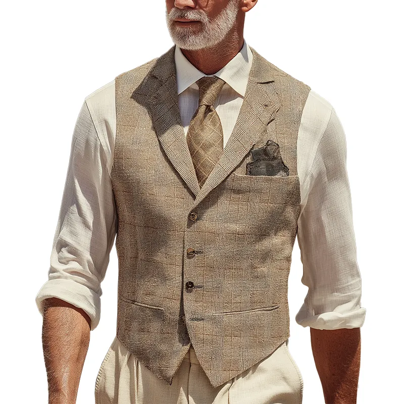 Men's Retro Elegant Plaid Cotton Blend Suit Vest MTA0210I6P sold by Manly