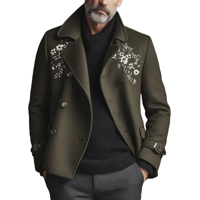 Men's Elegant Vintage Embroidered Faux Wool Short Coat Jacket MTA0276I5P sold by Manly