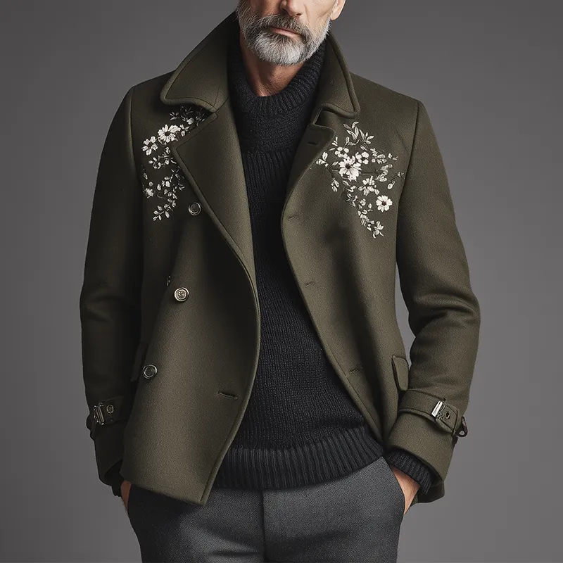 Men's Elegant Vintage Embroidered Faux Wool Short Coat Jacket MTA0276I5P sold by Manly product image thumbnail 2