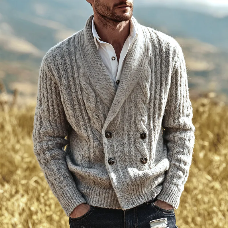 Men's Cable Knitted Shawl Collar Double Breasted Cardigan MTA0244I6Z sold by Manly product image thumbnail 2