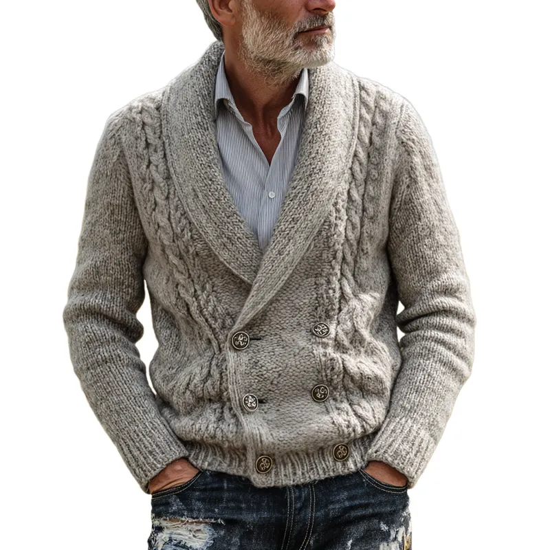 Men's Cable Knitted Shawl Collar Double Breasted Cardigan MTA0286I3Z sold by Manly