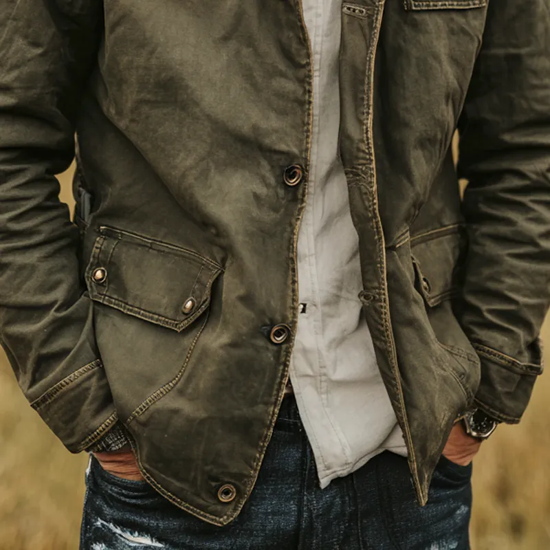 Men's Washed Cotton Stand Collar Multi-pocket Cargo Jacket MTA0168I1Z sold by Manly product image thumbnail 4