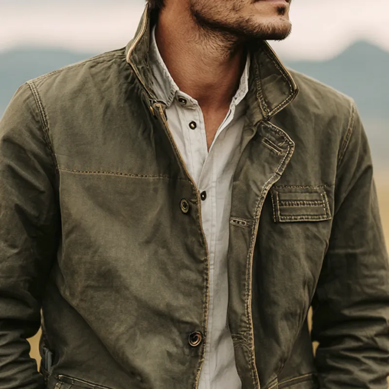 Men's Washed Cotton Stand Collar Multi-pocket Cargo Jacket MTA0168I1Z sold by Manly product image thumbnail 3