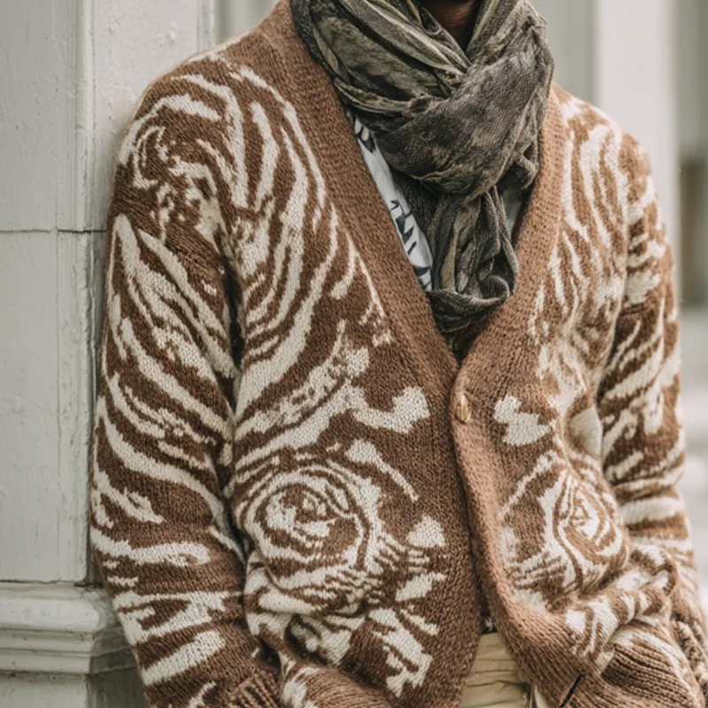 Men's Floral Pattern Knitted V Neck Single Breasted Cardigan MTA1423H4Z sold by Manly product image thumbnail 3