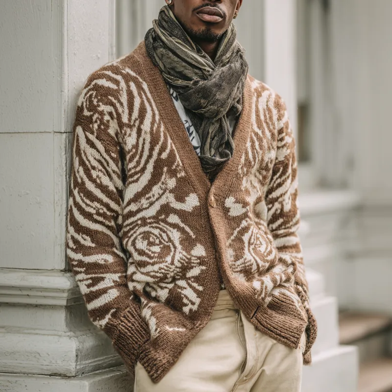 Men's Floral Pattern Knitted V Neck Single Breasted Cardigan MTA1423H4Z sold by Manly product image thumbnail 2