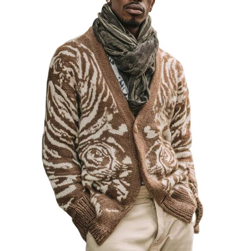 Men's Floral Pattern Knitted V Neck Single Breasted Cardigan MTA1423H4Z sold by Manly