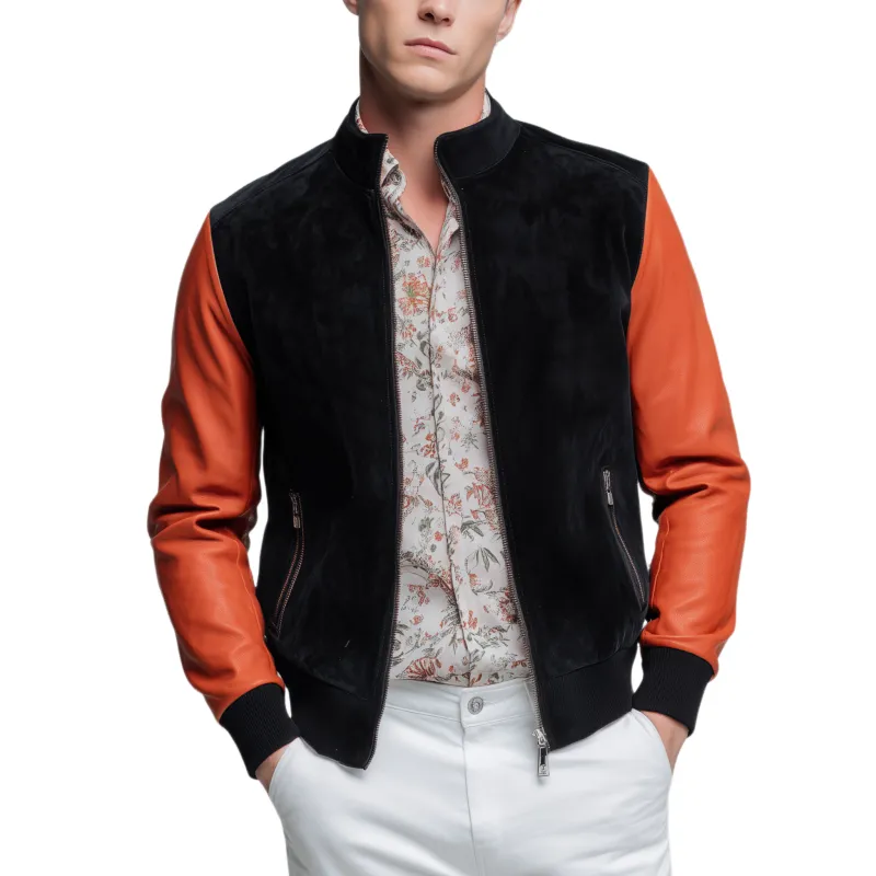 Men's Classic Casual Sleeve PU Leather Stand Collar Suede Jacket MTA0289I3K sold by Manly