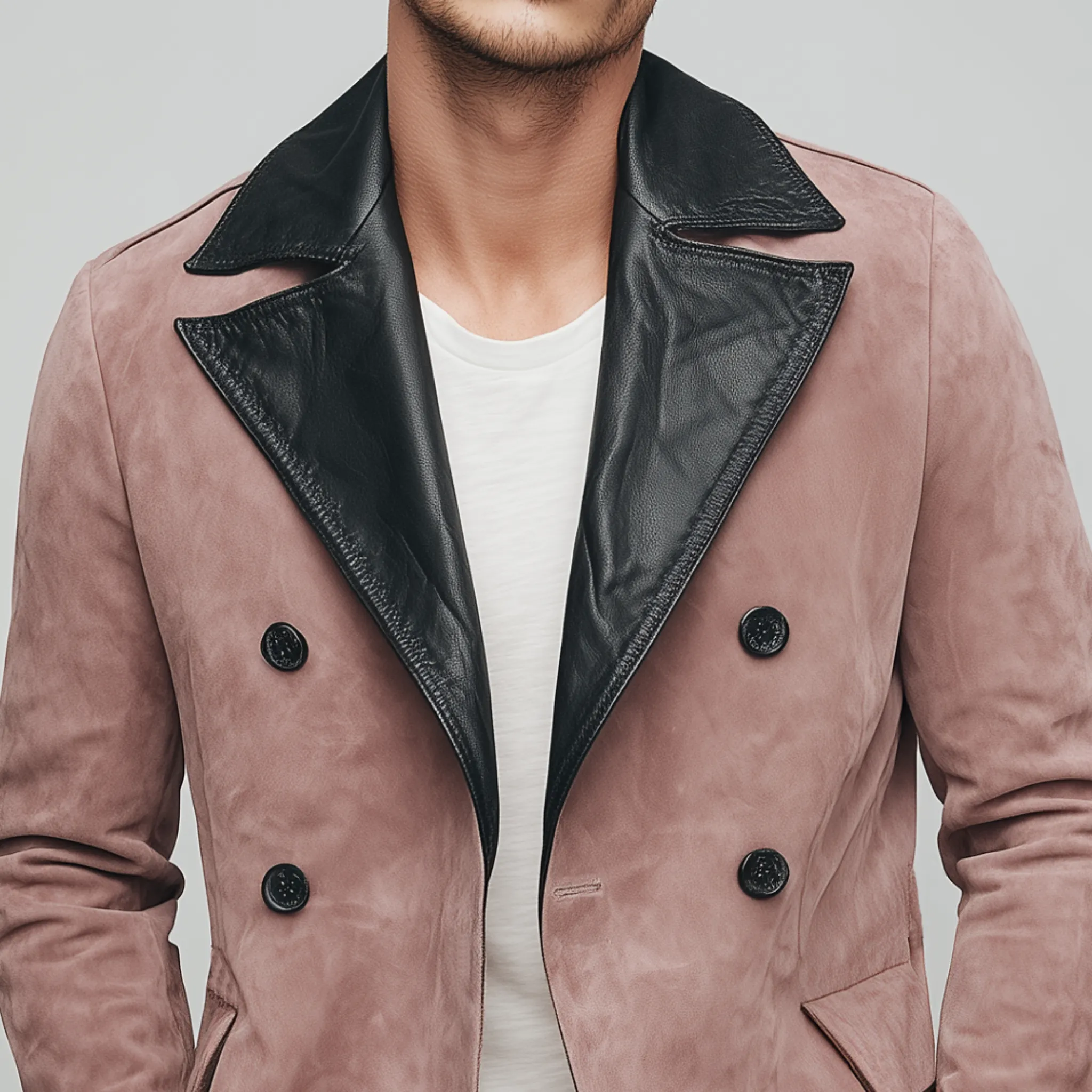 Men's Classic Casual Lapel PU Leather Double-breasted Pink Suede Jacket MTA0266I0K sold by Manly product image thumbnail 4