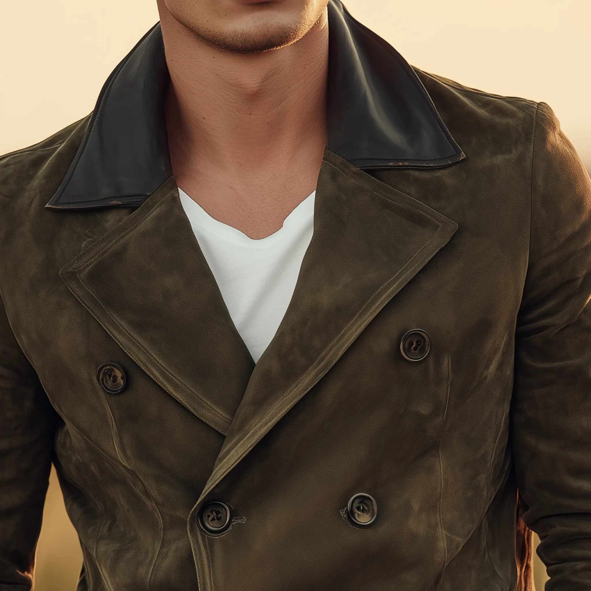 Men's Classic Retro Lapel PU Leather Double-breasted Suede Jacket MTA0269I4K sold by Manly product image thumbnail 3