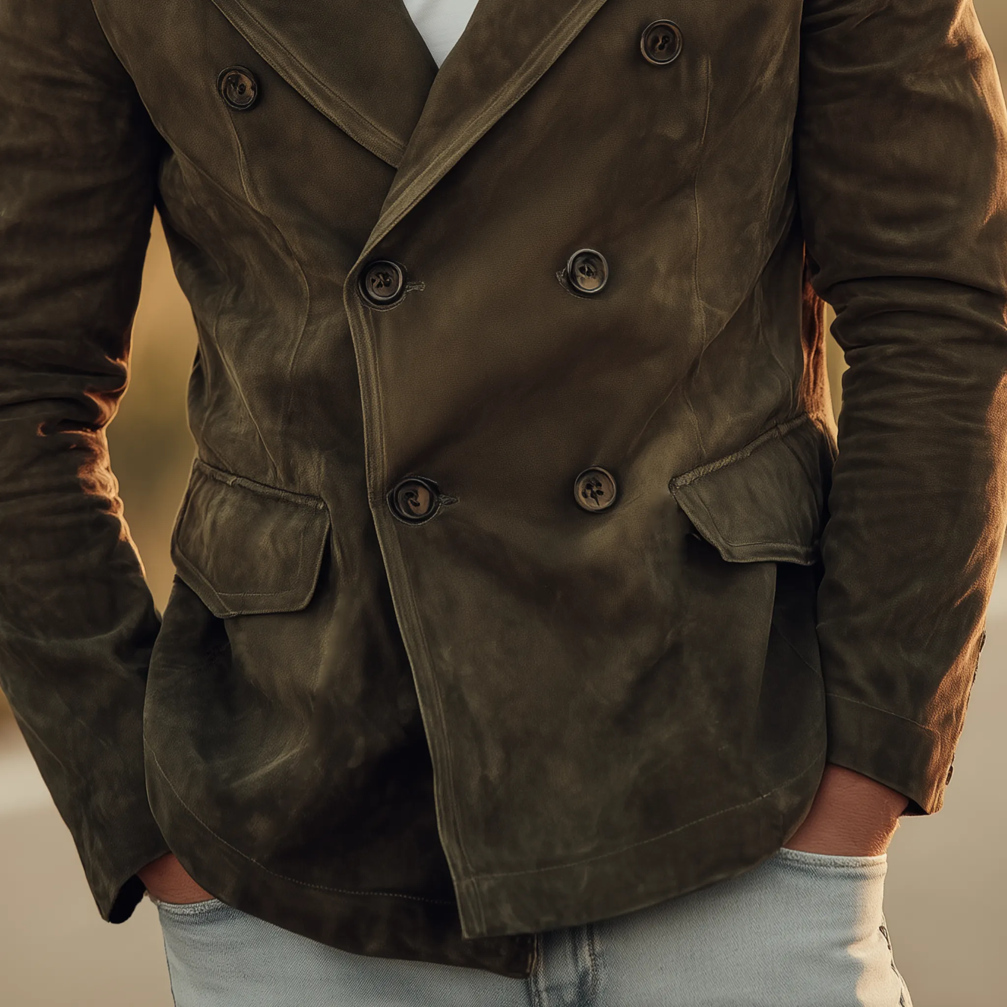 Men's Classic Retro Lapel PU Leather Double-breasted Suede Jacket MTA0269I4K sold by Manly product image thumbnail 4