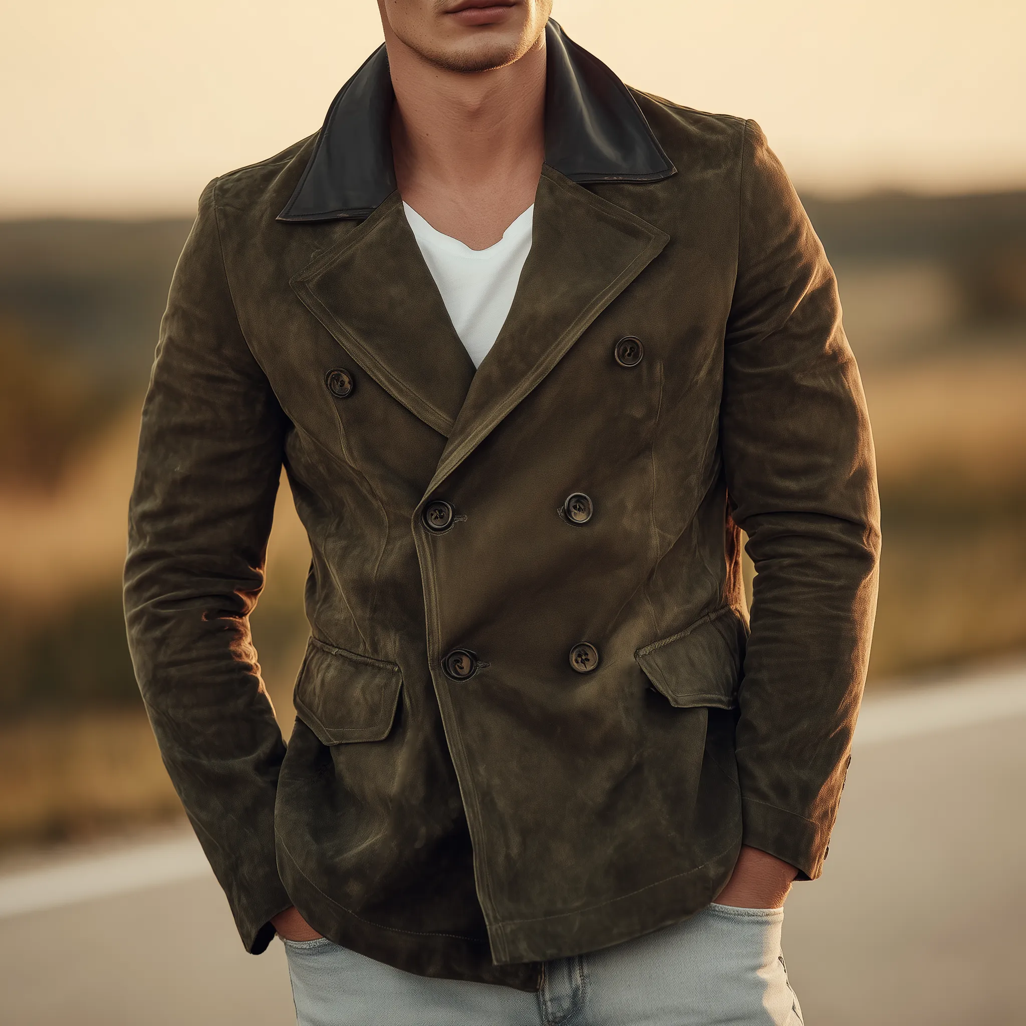 Men's Classic Retro Lapel PU Leather Double-breasted Suede Jacket MTA0269I4K sold by Manly product image thumbnail 2