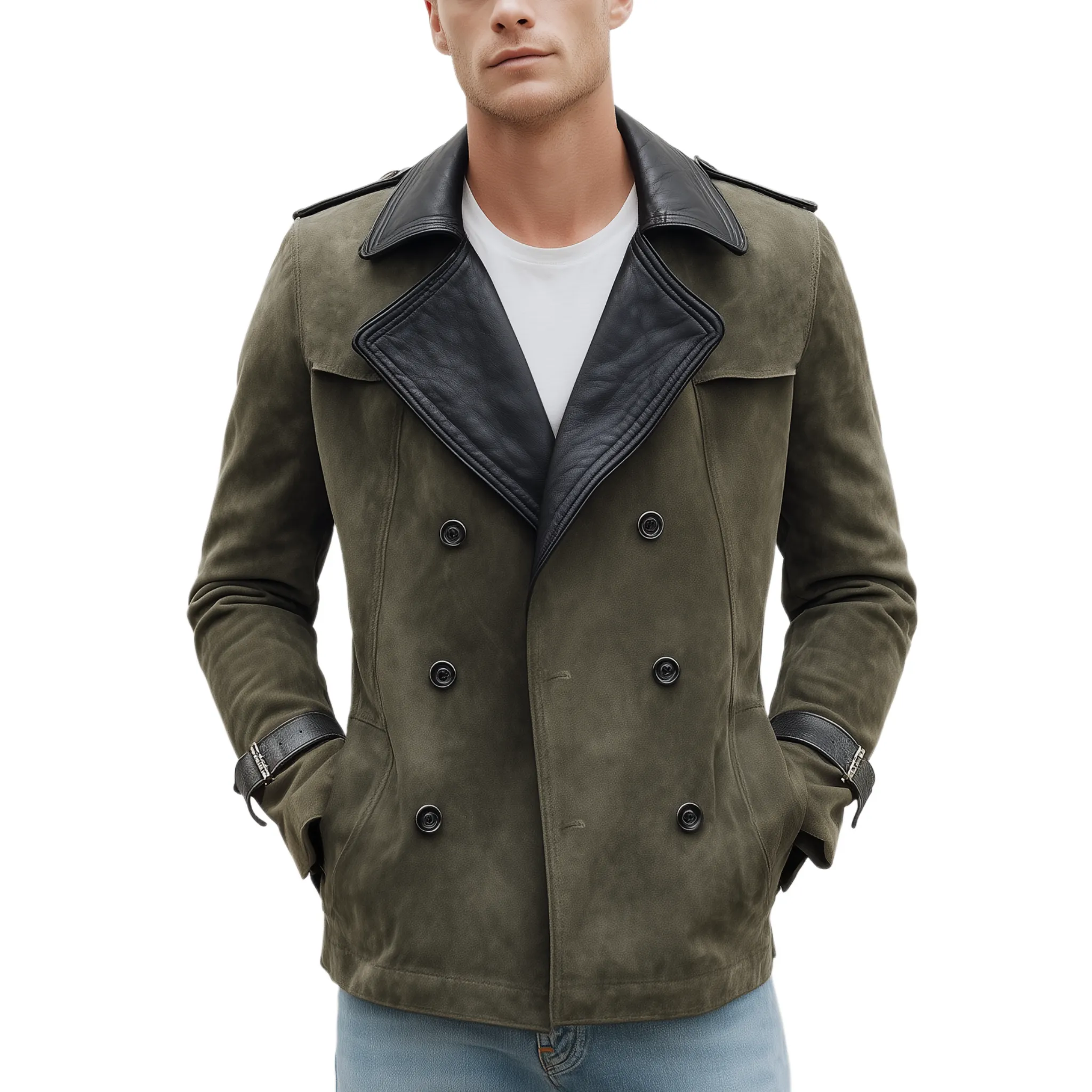 Men's Classic Casual Lapel PU Leather Double-breasted Suede Jacket MTA0279I9K sold by Manly