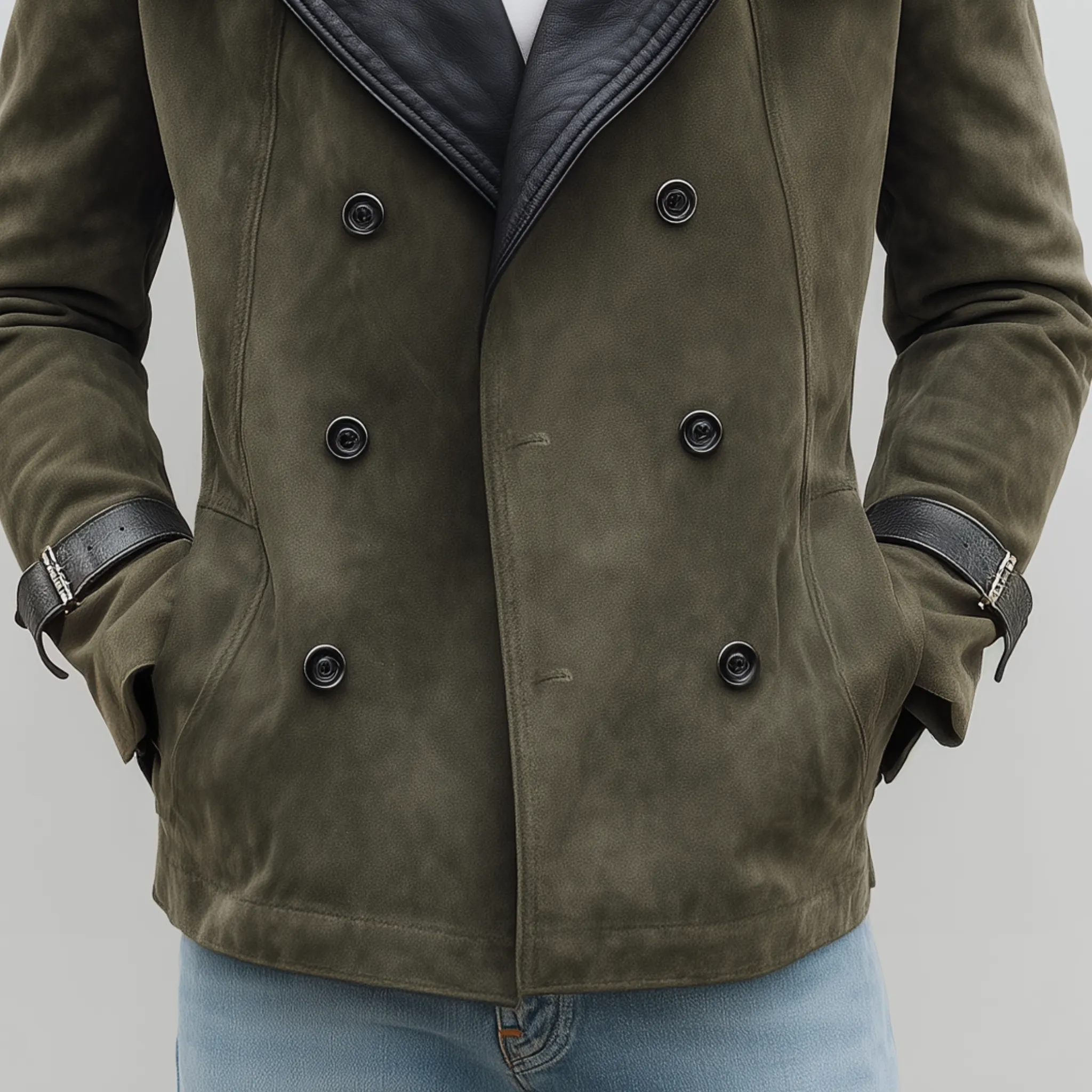 Men's Classic Casual Lapel PU Leather Double-breasted Suede Jacket MTA0279I9K sold by Manly product image thumbnail 5