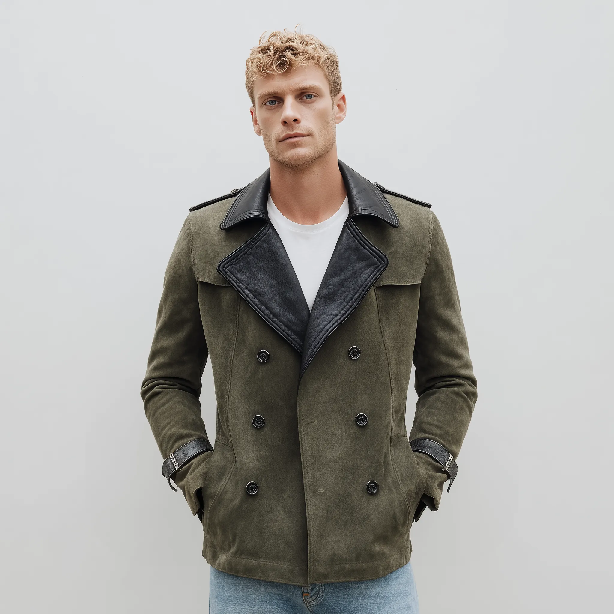 Men's Classic Casual Lapel PU Leather Double-breasted Suede Jacket MTA0279I9K sold by Manly product image thumbnail 3