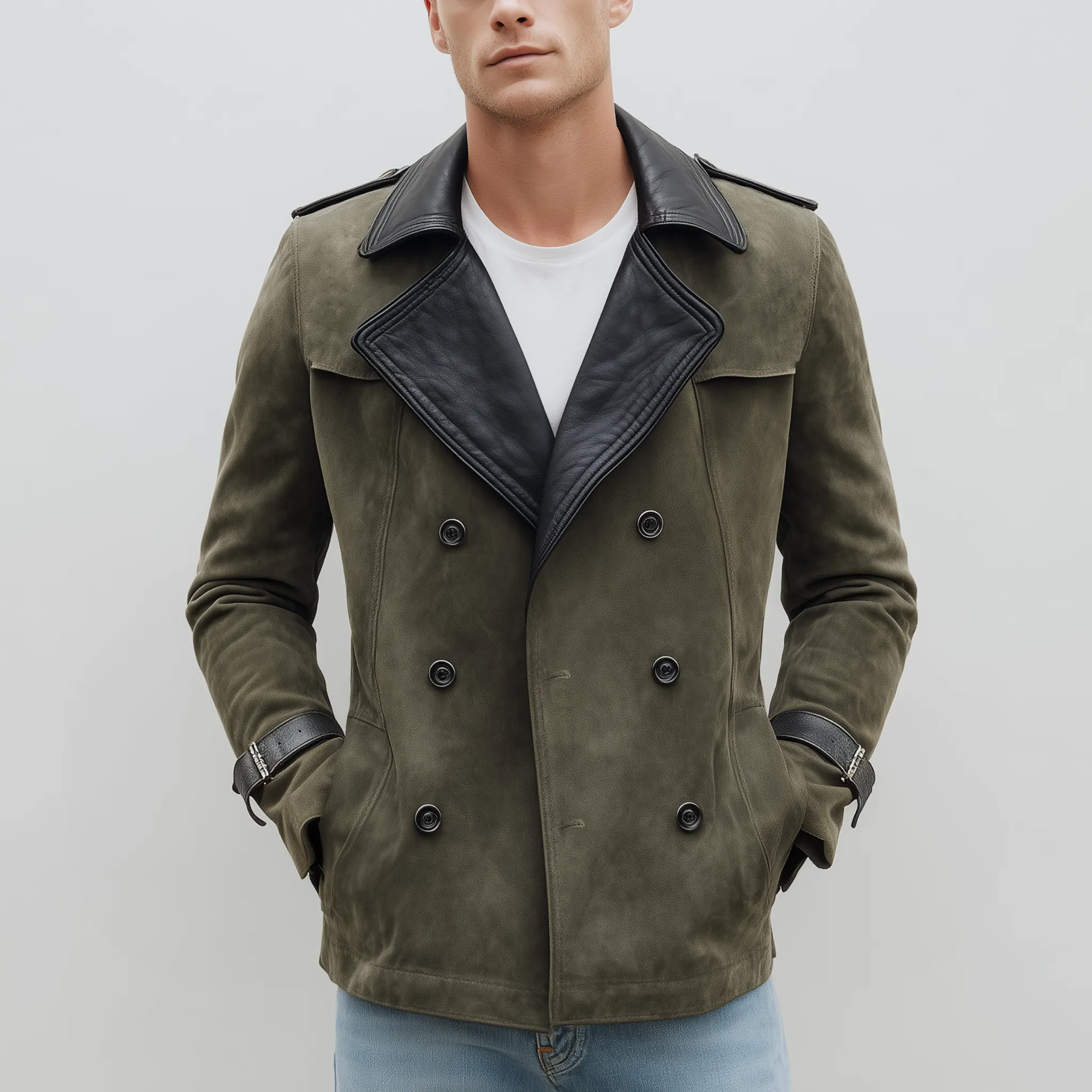 Men's Classic Casual Lapel PU Leather Double-breasted Suede Jacket MTA0279I9K sold by Manly product image thumbnail 2