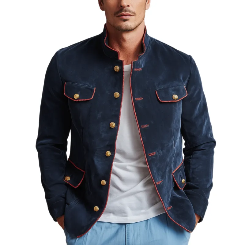 Men's Classic Retro Stand Collar Multi-pocket Suede Jacket MTA0231I9K sold by Manly