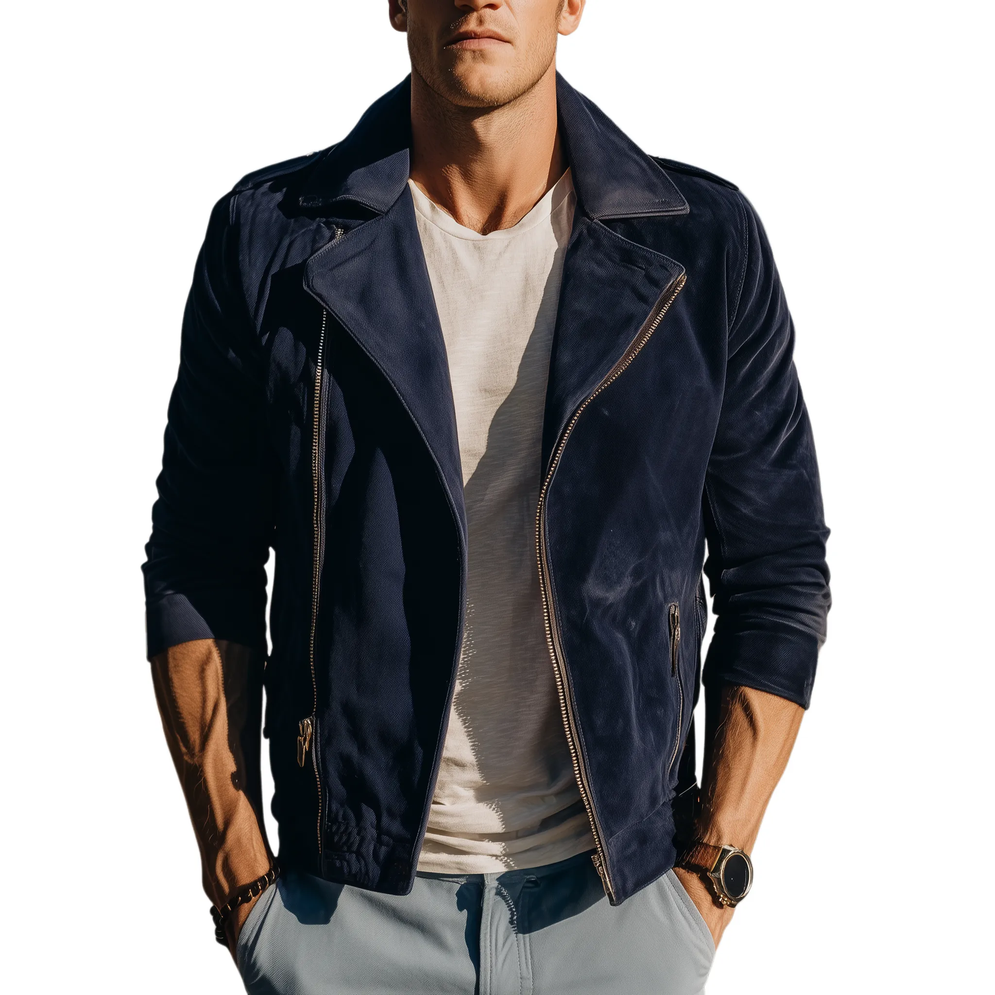 Men's Classic Vintage Western Style Cotton Twill Lapel Motorcycle Jacket MTA0266I1K sold by Manly