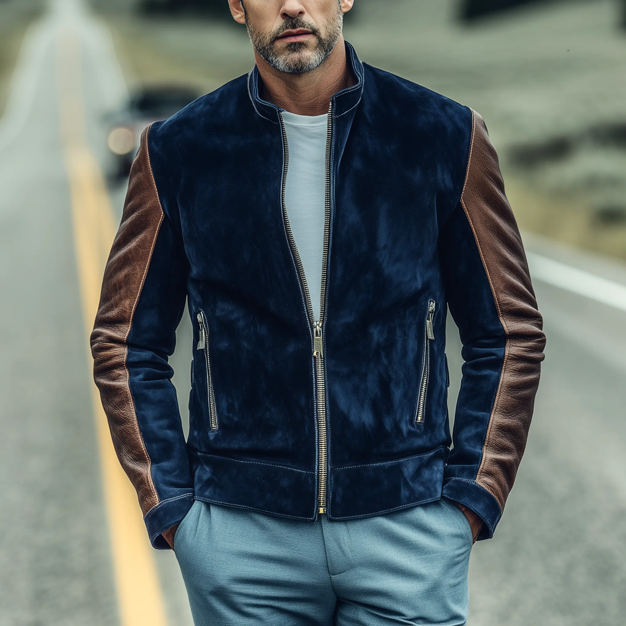 Men's Classic Retro Stand-up Collar PU Leather Zipper Suede Jacket MTA0239I5K sold by Manly product image thumbnail 2