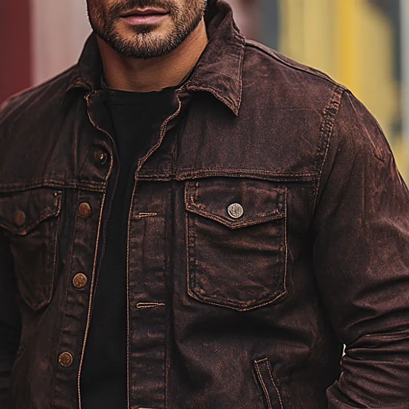 Men's Vintage Washed Lapel Denim Jacket MTA0143I5X sold by Manly product image thumbnail 3