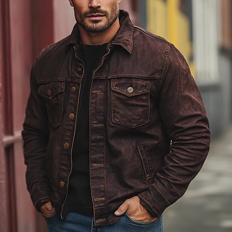 Men's Vintage Washed Lapel Denim Jacket MTA0143I5X sold by Manly product image thumbnail 2