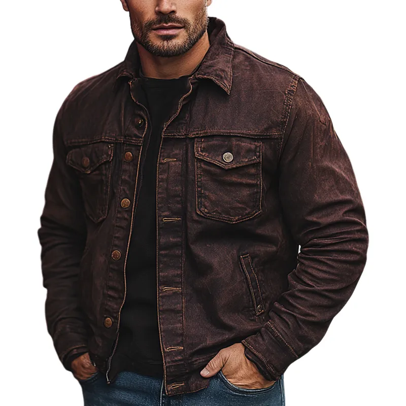 Men's Vintage Washed Lapel Denim Jacket MTA0143I5X sold by Manly