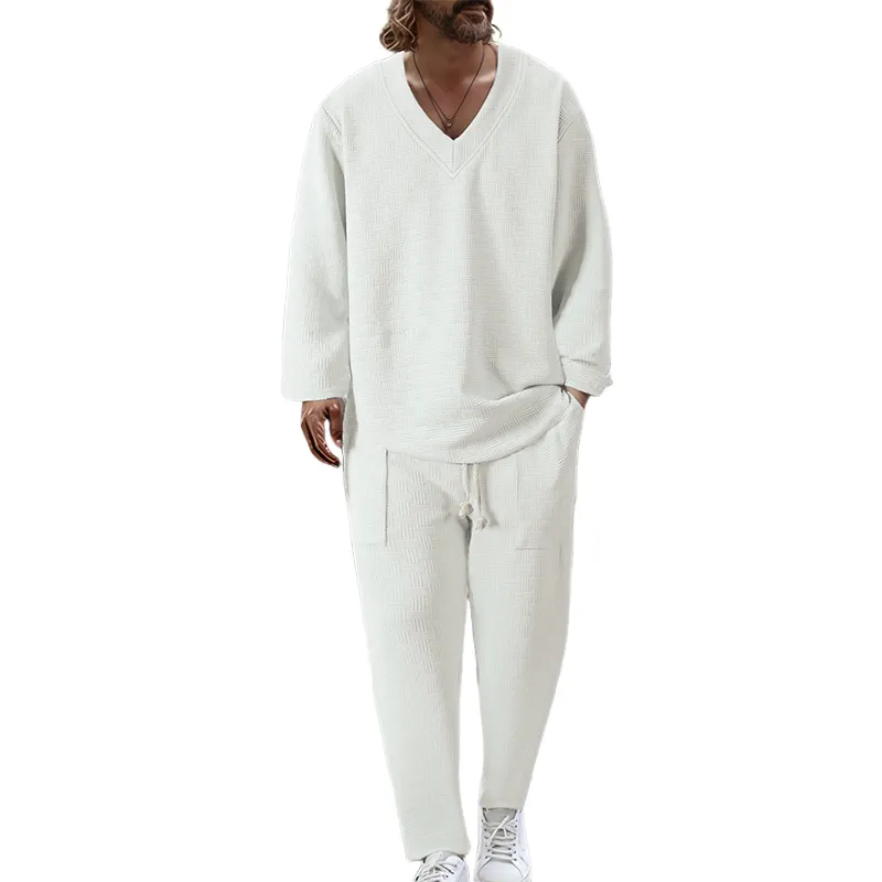 Men's Solid Color Textured Long-sleeved Trousers Two-piece Set MTA2918H5X sold by Manly