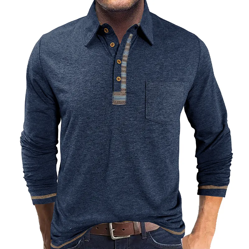 Men's Cotton Blend Contrast Color Long Sleeve Lapel Polo Shirt MTA2921H0X sold by Manly