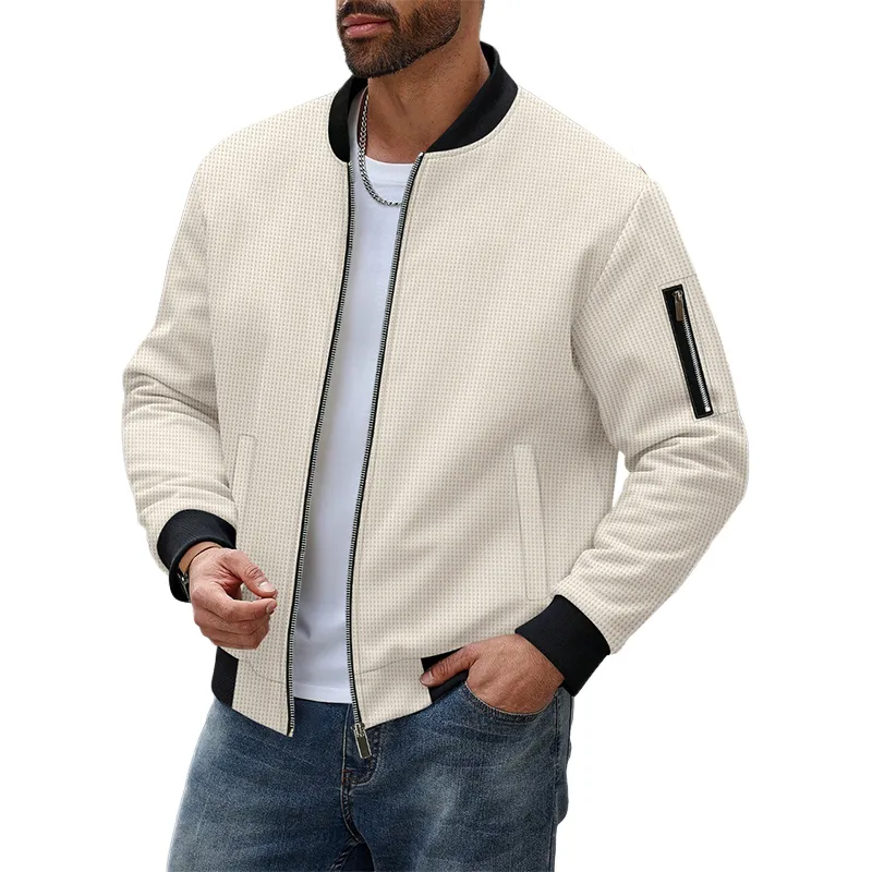 Men's Contrast Waffle Baseball Collar Zip-Up Jacket MTA2976H4X sold by Manly