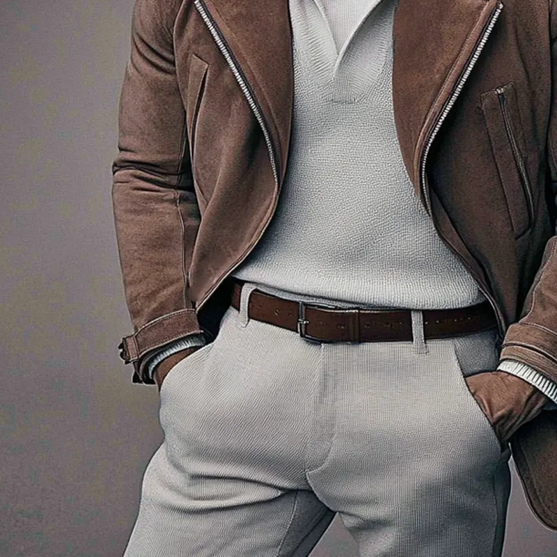 Men's Vintage Polar Fleece And Faux Suede Lapel Mid-Length Coat MTA0172I2X sold by Manly product image thumbnail 4