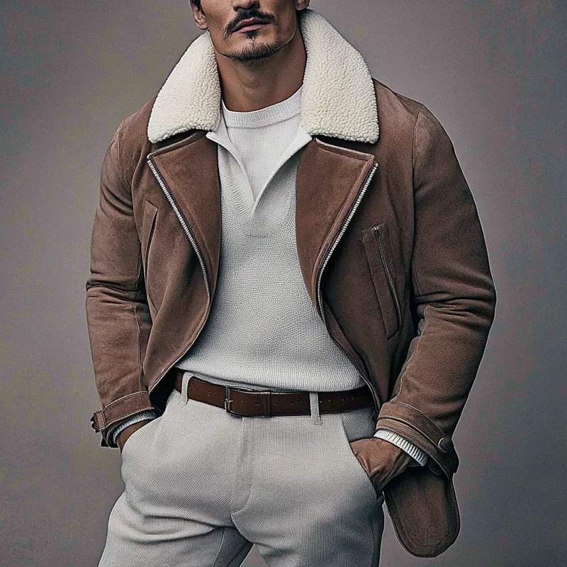 Men's Vintage Polar Fleece And Faux Suede Lapel Mid-Length Coat MTA0172I2X sold by Manly product image thumbnail 2