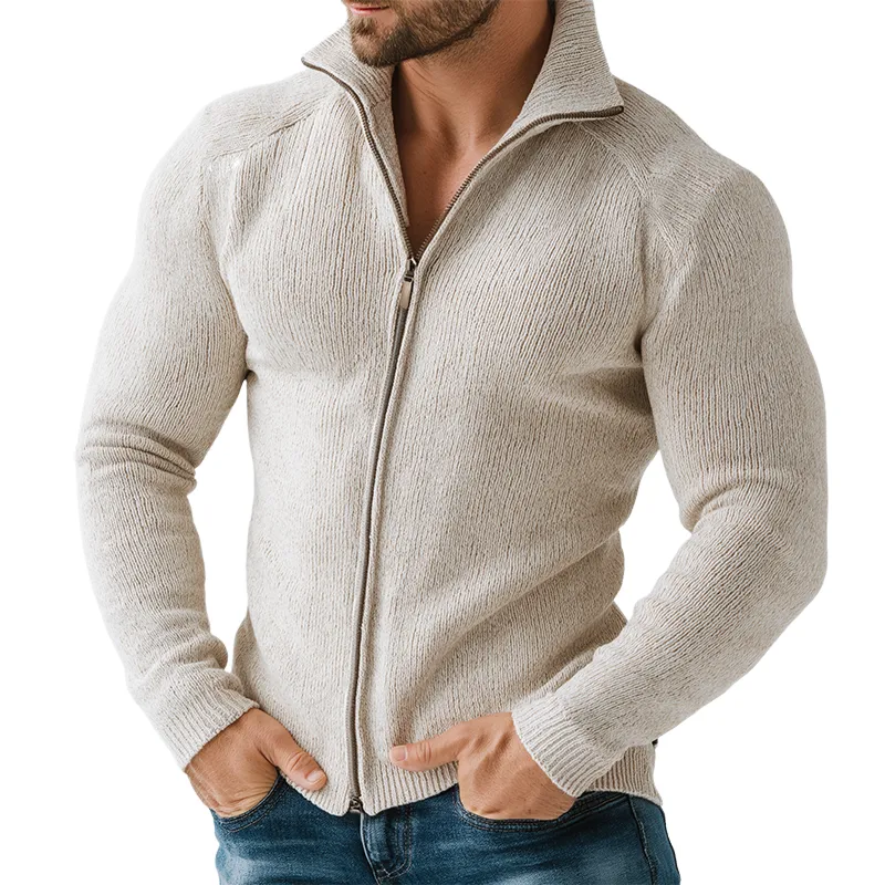 Men's Retro Casual Knitted Zipper Lapel Sweater Cardigan MTA0193I3TO sold by Manly