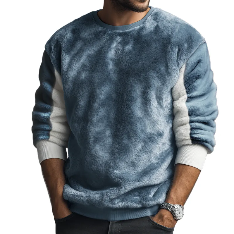 Men's Retro Casual Colorblock Plush Crew Neck Sweatshirt MTA2916H7TO sold by Manly