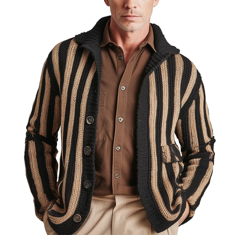 Men's Winter Fashion Vertical Striped Knitted Cardigan MTA0192I5P sold by Manly