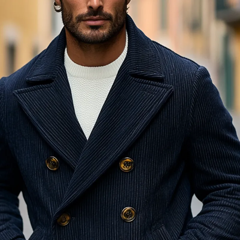 Men's Vintage Solid Color Corduroy Lapel Double Breasted Jacket MTA0169I7X sold by Manly product image thumbnail 3