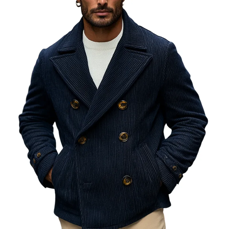 Men's Vintage Solid Color Corduroy Lapel Double Breasted Jacket MTA0169I7X sold by Manly