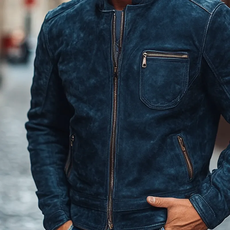 Men's Vintage Faux Suede Stand Collar Zip-Up Jacket MTA0109I0X sold by Manly product image thumbnail 3