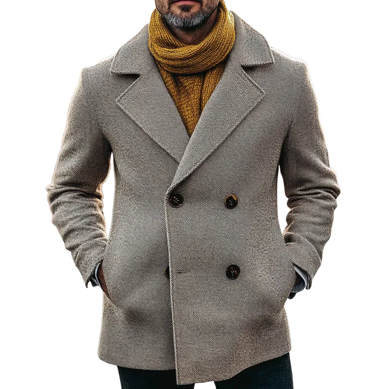 Men's Solid Color Twill Blend Lapel Mid-length Coat MTA0154I4X sold by Manly