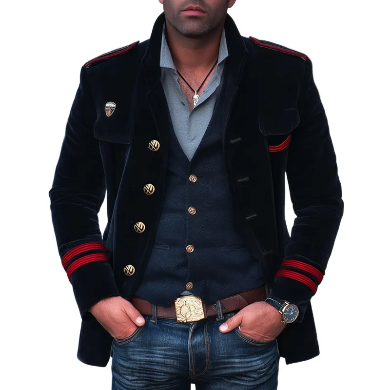 Men's Classic Vintage Navy Blue Velvet Short Coat MTA0169I1U sold by Manly