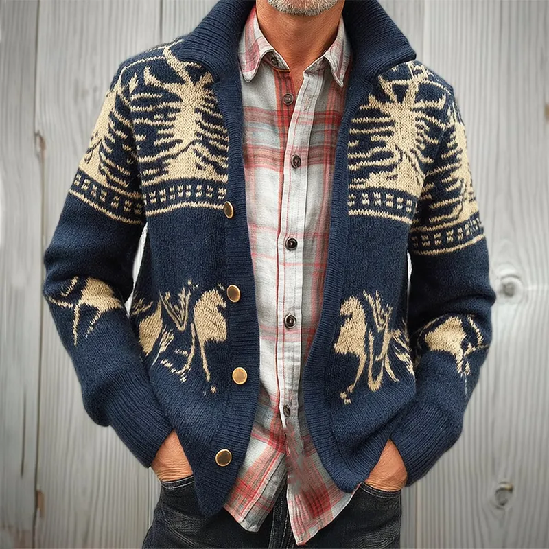 Men's Retro Colorblock Jacquard Knit Button Cardigan MTA0119I2U sold by Manly product image thumbnail 2