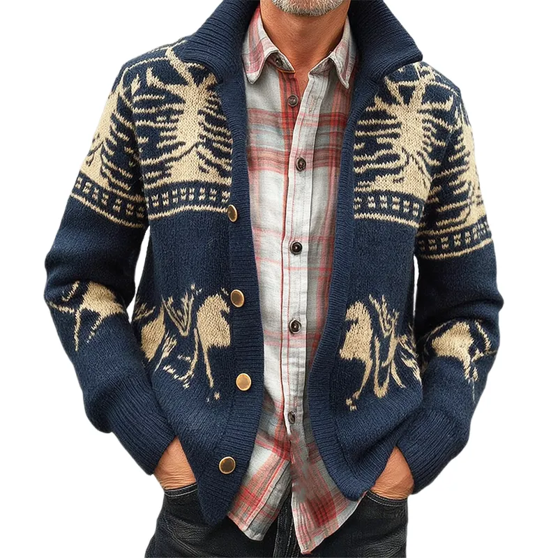 Men's Retro Colorblock Jacquard Knit Button Cardigan MTA0119I2U sold by Manly